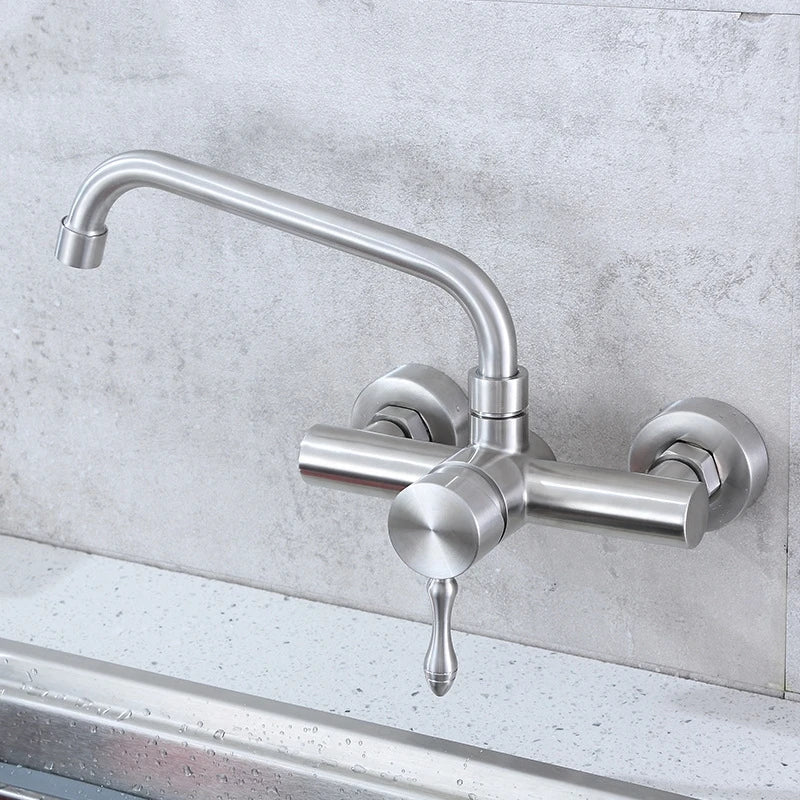 Robinet évier de cuisine encastrable mural - Argenté