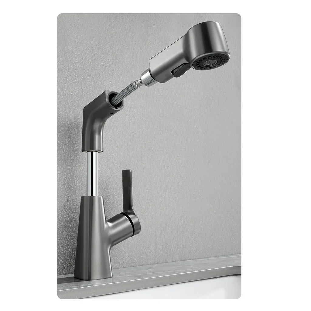 Robinet évier cuisine flexible douchette hauteur réglable - Argenté