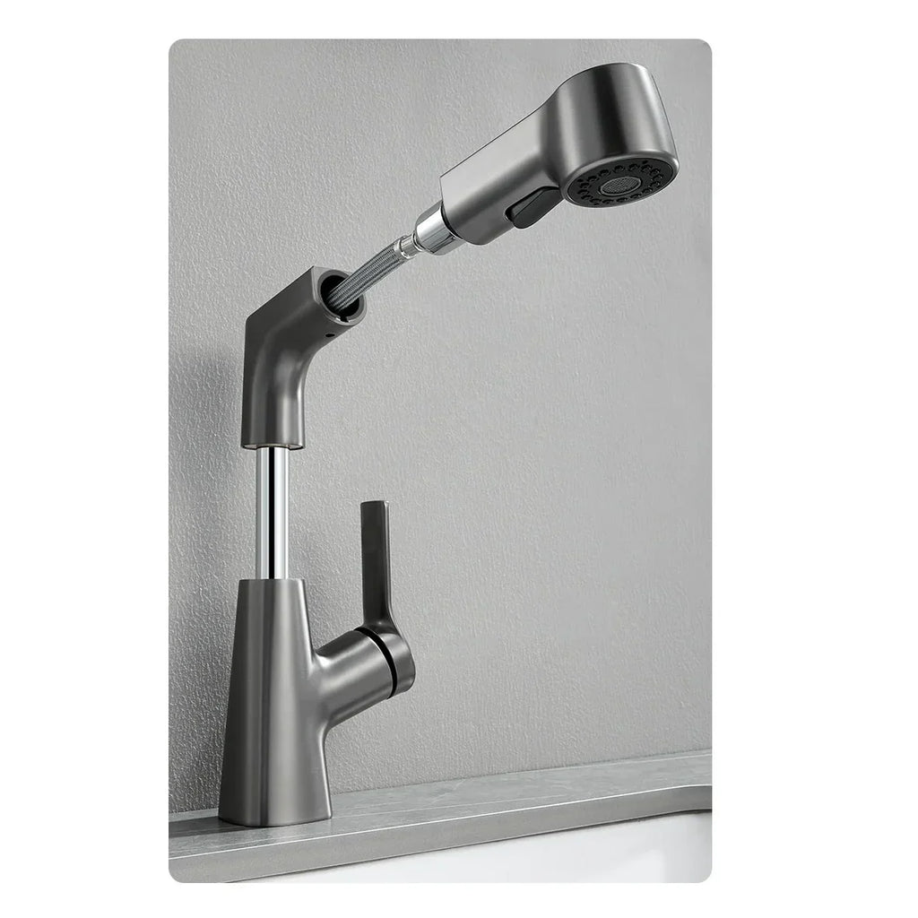 Robinet évier cuisine flexible douchette hauteur réglable - Blanc