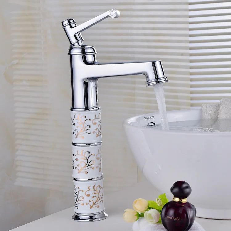 Robinet rétro salle de bain lavabo arabesque - Argenté - Laiton