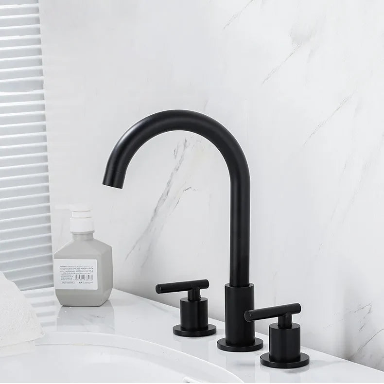 Robinet moderne poignées déportées lavabo salle de bain - Noir - Laiton