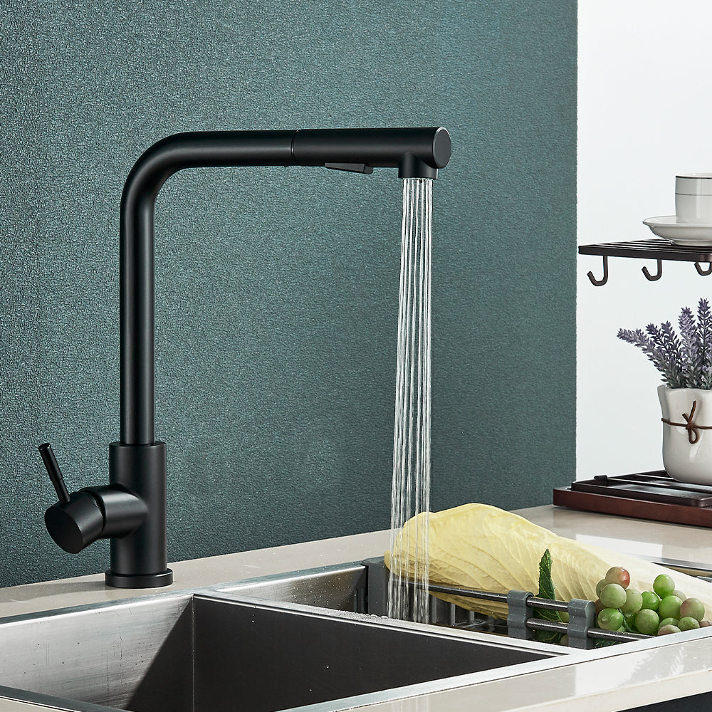 Robinet évier cuisine minimaliste flexible rétractable douchette - Noir