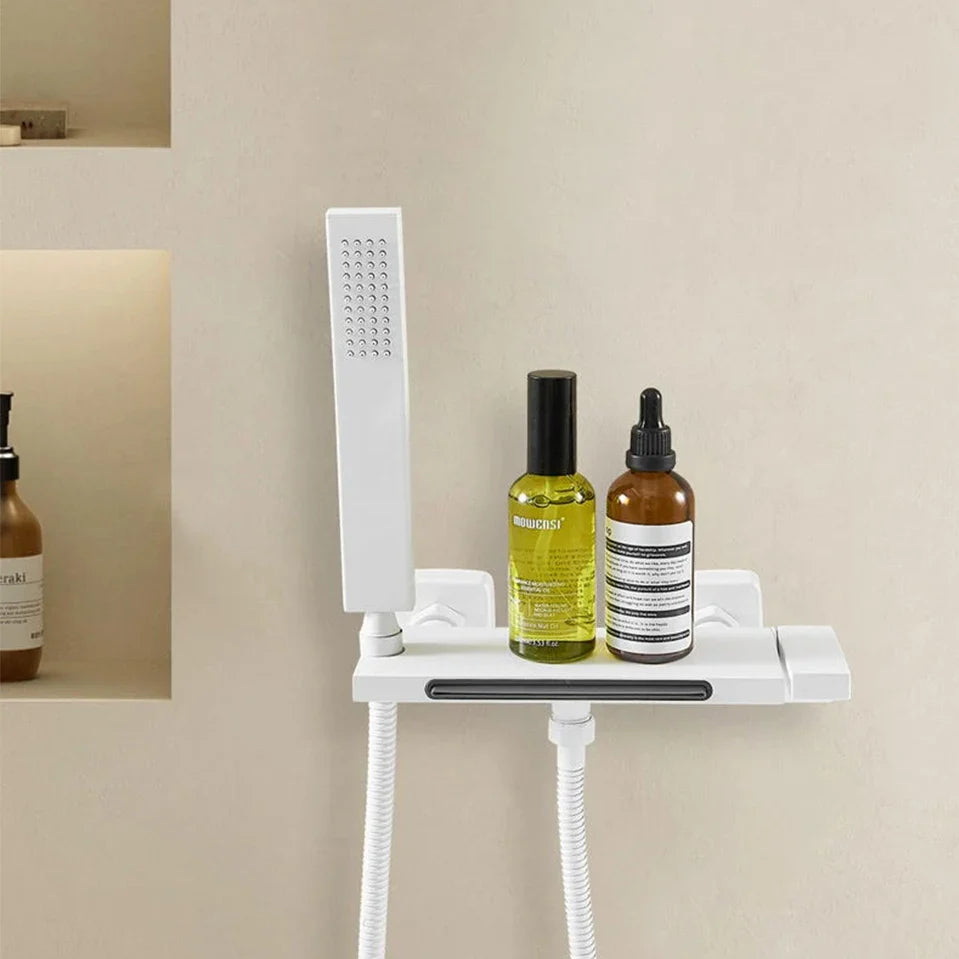 Robinet baignoire cascade douchette salle de bain - Blanc - Laiton