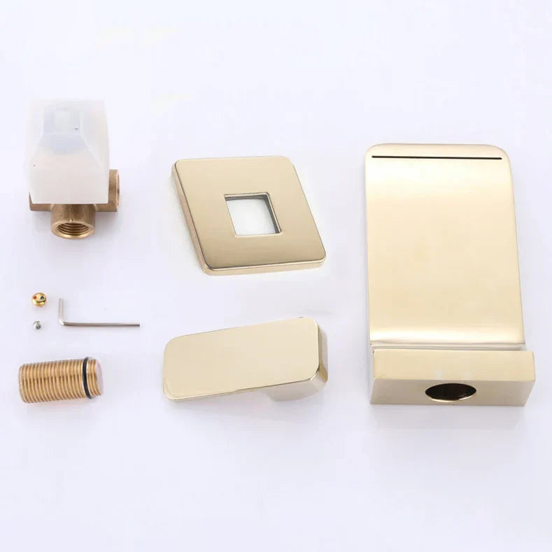 Robinet salle de bain lavabo encastrable mural cascade - Doré - Laiton