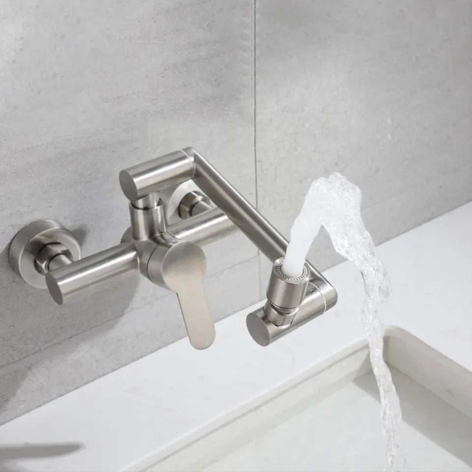 Robinet évier cuisine mural encastrable pivotant mitigeur - Argenté