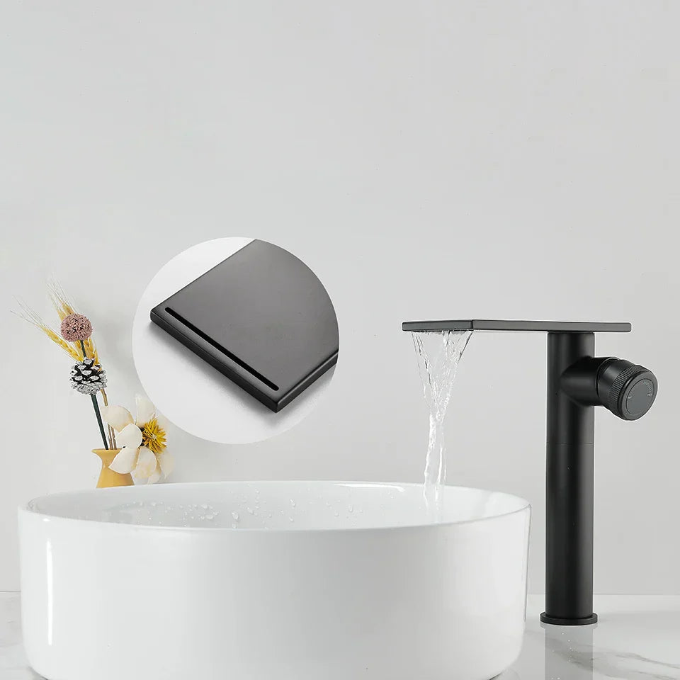 Robinet moderne bec plat mitigeur - Noir - Laiton