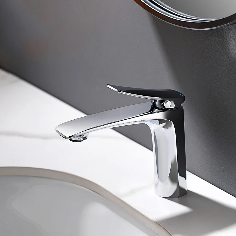 Robinet mitigeur minimaliste lavabo salle de bain - Argenté - Laiton