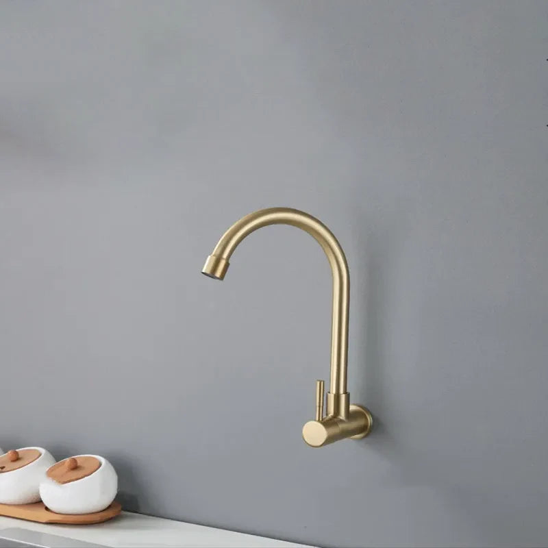 Robinet évier cuisine minimaliste mural encastrable mitigeur - Doré