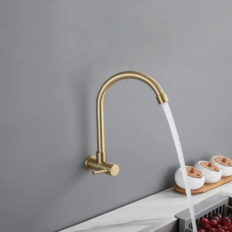 Robinet évier cuisine minimaliste mural encastrable mitigeur - Doré