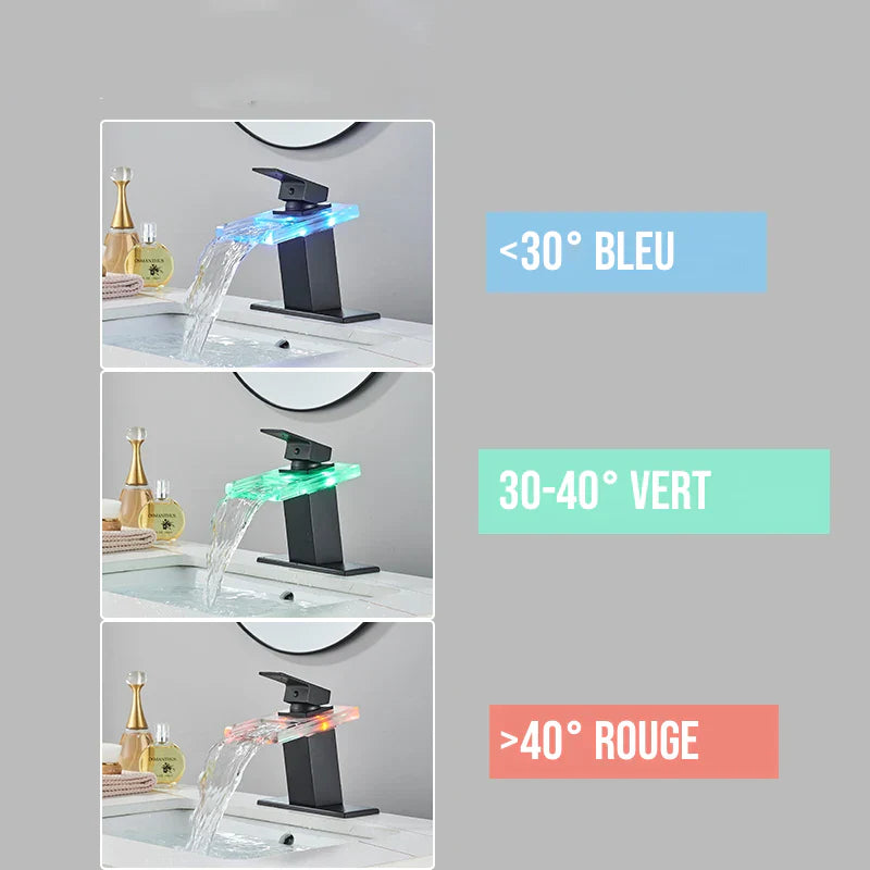 Robinet salle de bain lavabo cascade lumineuse - Doré - Laiton