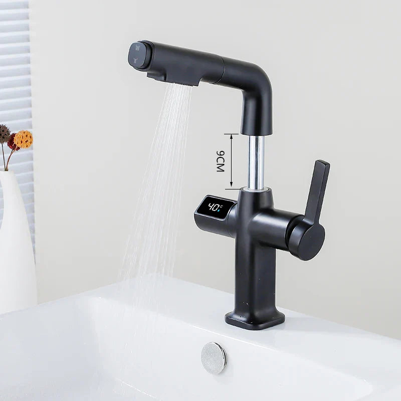 Robinet cuisine affichage thermostatique flexible - Noir - Laiton