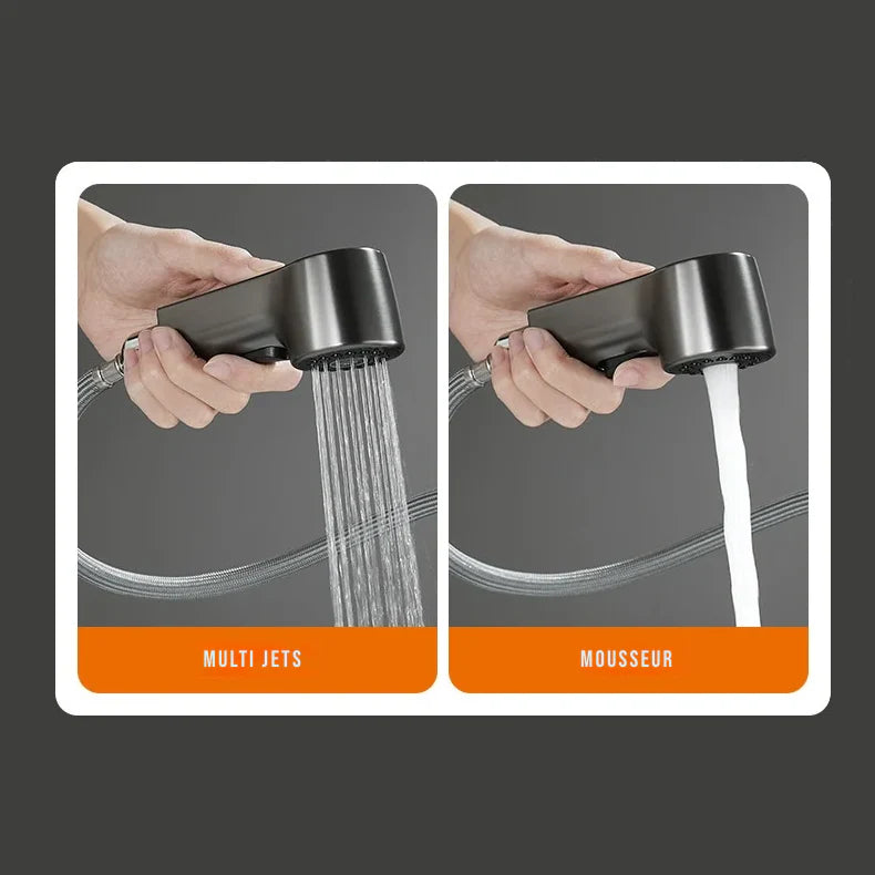 Robinet évier cuisine flexible douchette hauteur réglable - Argenté