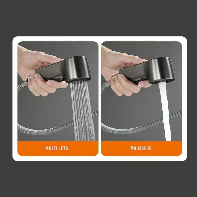 Robinet évier cuisine flexible douchette hauteur réglable - Noir