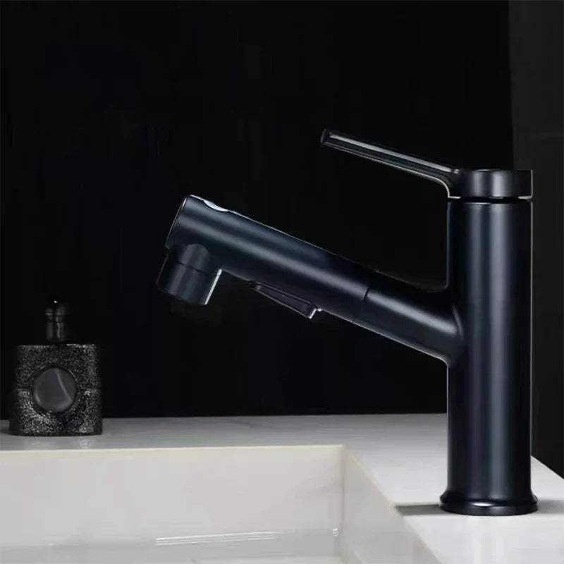 Robinet lavabo salle de bain deux jets - Noir - Laiton