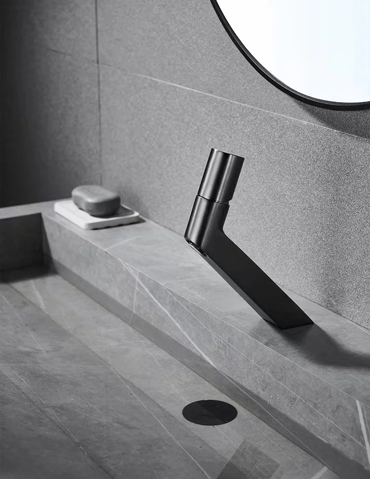 Robinet lavabo salle de bain mitigeur poignée ronde - Argenté - Laiton