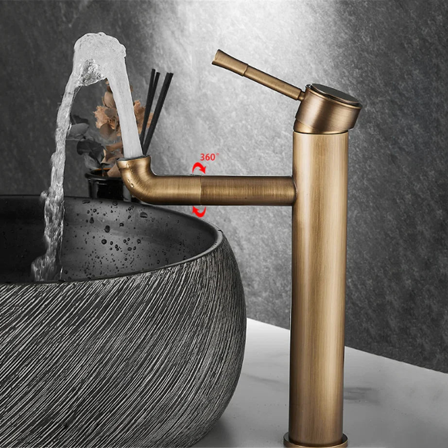 Robinet lavabo salle de bain bec rotatif vintage - Doré - Laiton