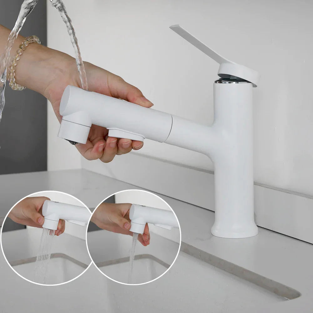 Robinet lavabo salle de bain deux jets - Blanc - Laiton