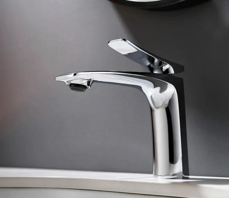 Robinet mitigeur minimaliste lavabo salle de bain - Argenté - Laiton