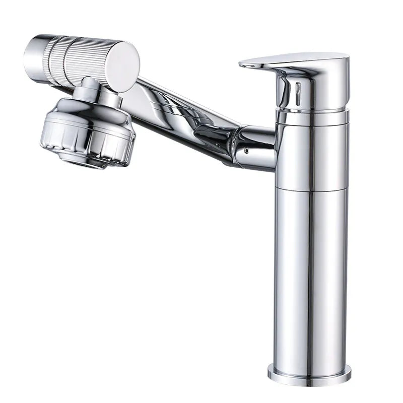 Robinet lavabo salle de bain pivotant rotatif multijet - Argenté - Laiton