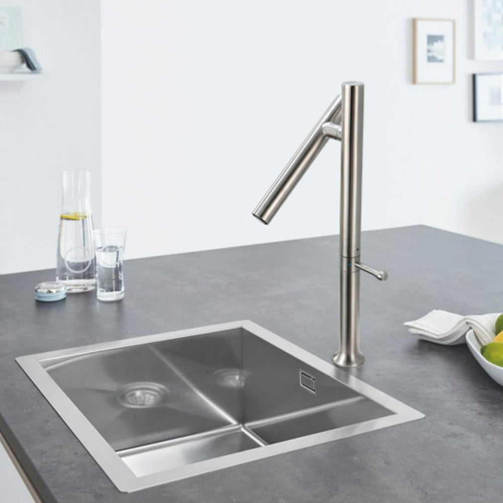 Robinet cuisine évier design fin style bambou - Argenté