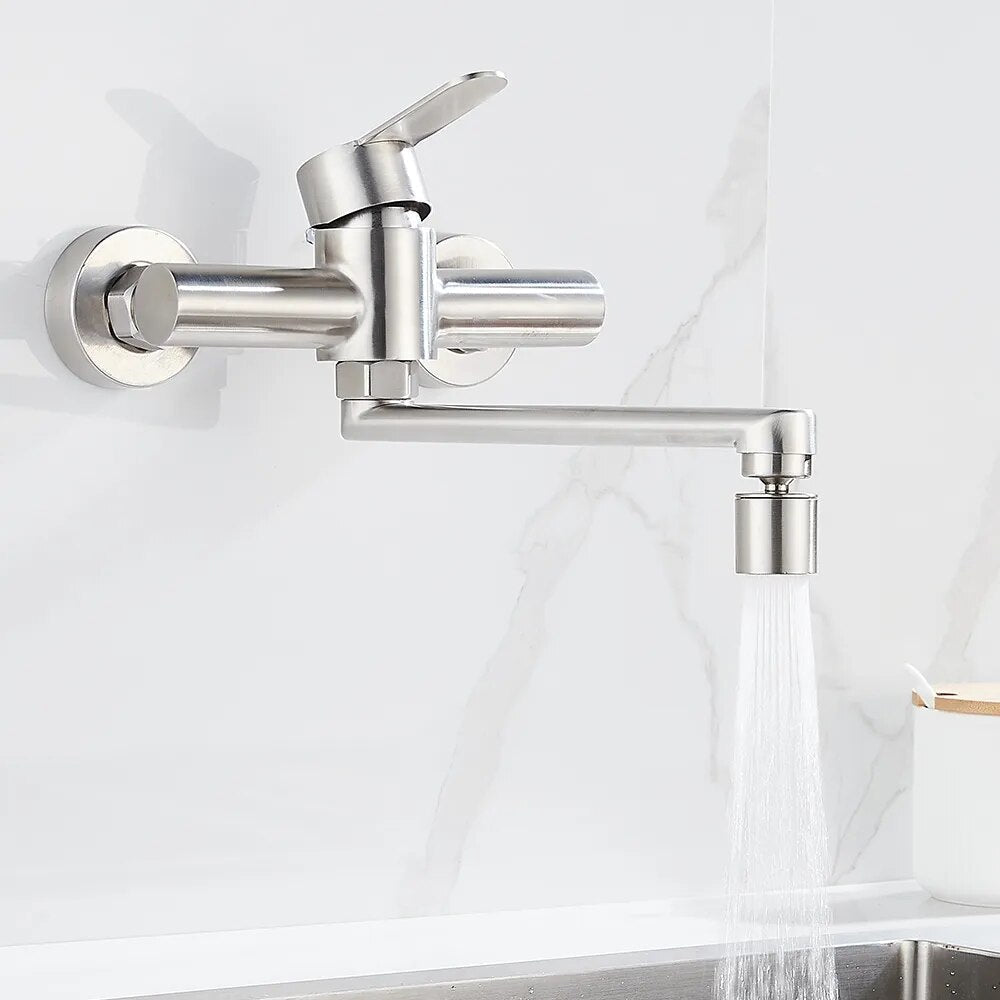 Robinet évier cuisine mural encastrable pivotant multijet  - Argenté