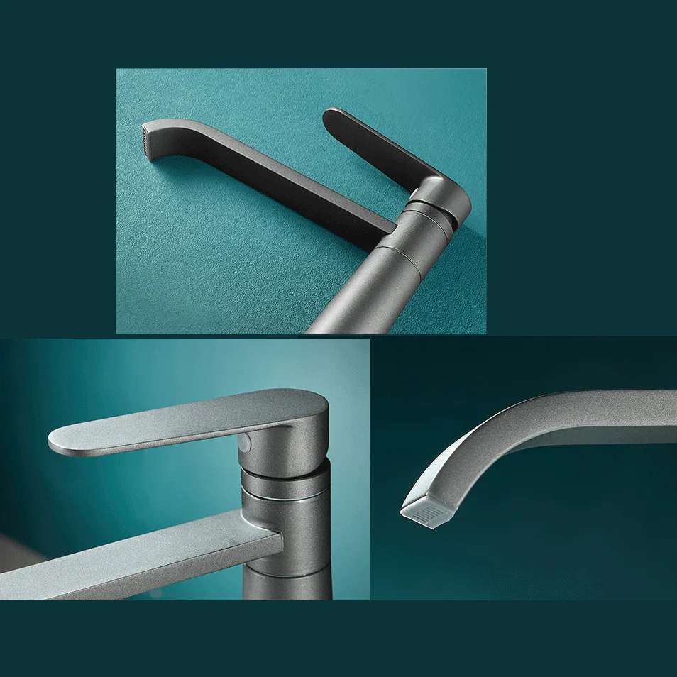 Robinet lavabo salle de bain bec long - Noir - Laiton