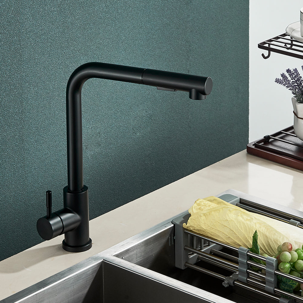 Robinet évier cuisine minimaliste flexible rétractable douchette - Noir