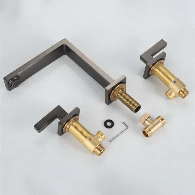 Robinet lavabo salle de bain poignées déportées - Argenté - Laiton