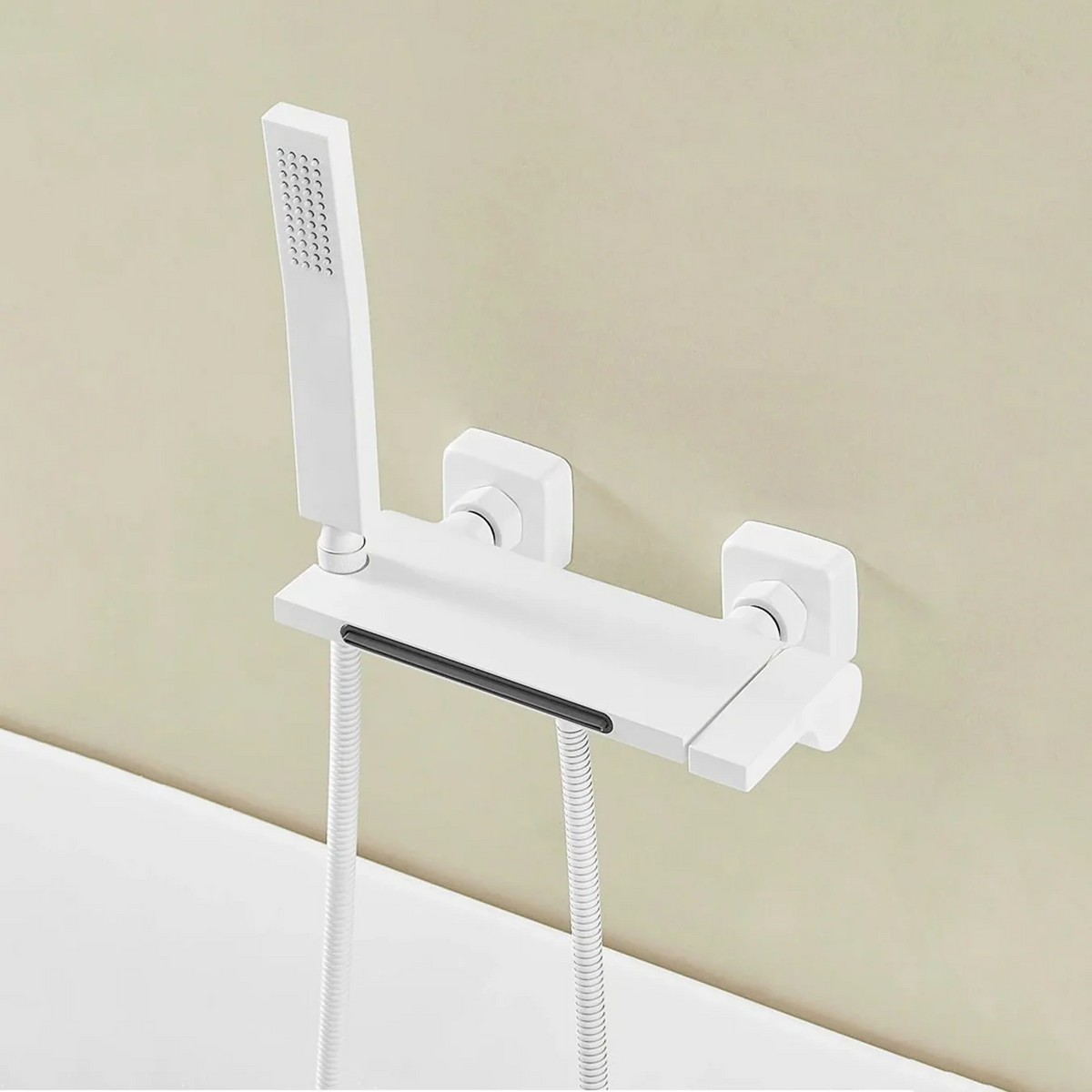 Robinet baignoire cascade douchette salle de bain - Blanc - Laiton