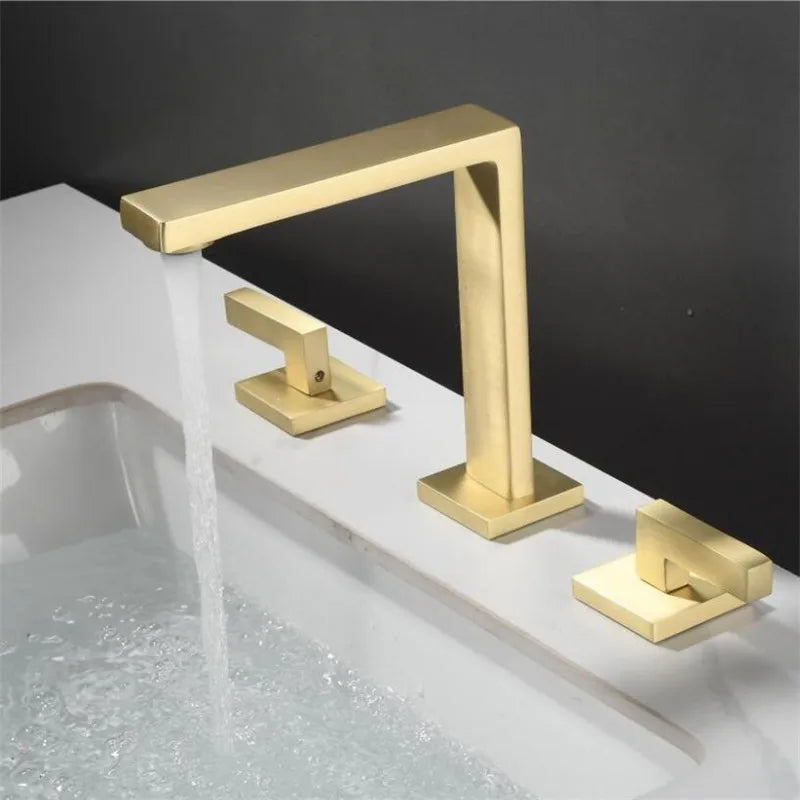 Robinet lavabo salle de bain poignées déportées - Doré - Laiton