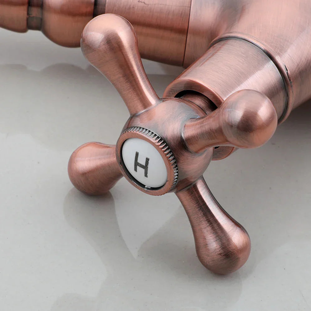 Robinet cuisine évier rétro double poignées - Doré - Laiton