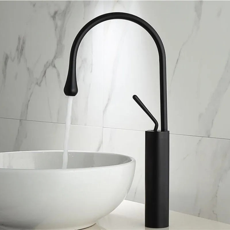 Robinet salle de bain lavabo design arrondi goutte - Noir - Laiton