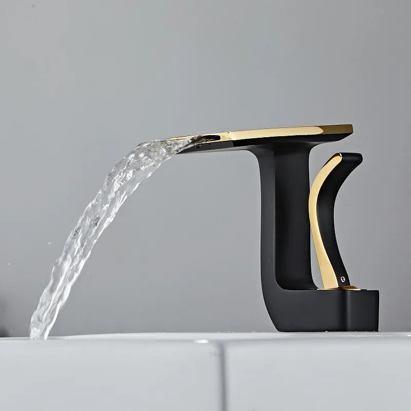 Robinet lavabo salle de bain plat géométrique mitigeur design - Noir - Laiton