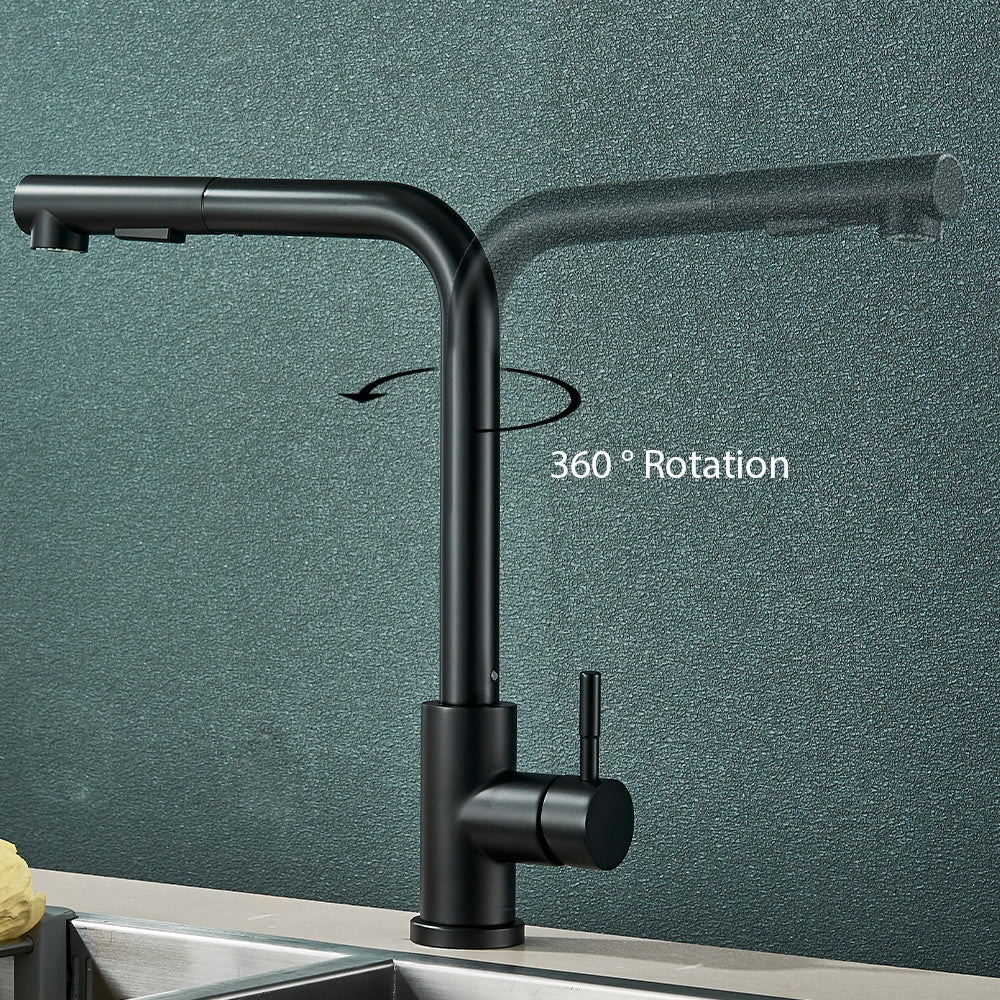 Robinet évier cuisine minimaliste flexible rétractable douchette - Noir