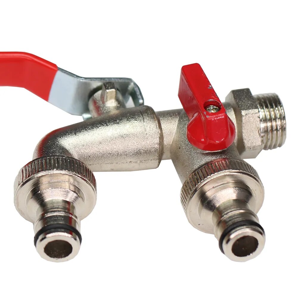 Robinet extérieur de jardin 2 sorties vanne rouge - Argenté