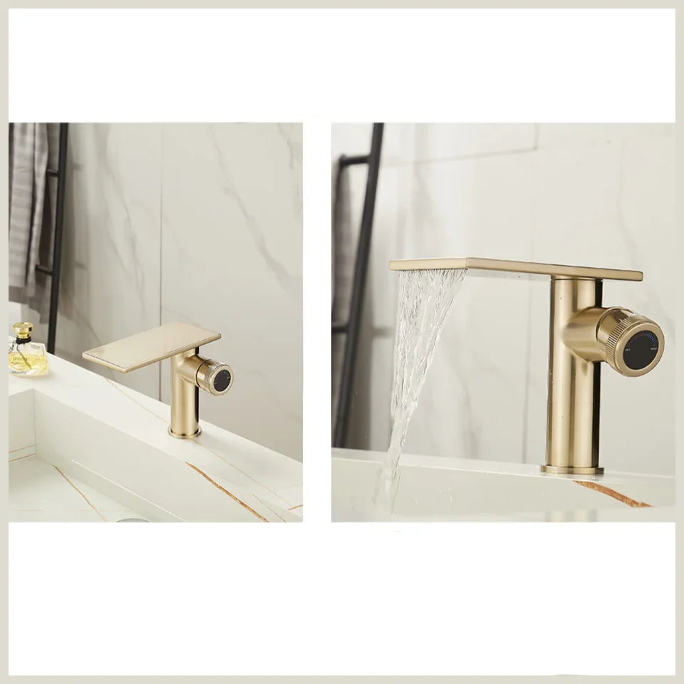 Robinet moderne bec plat mitigeur - Doré - Laiton