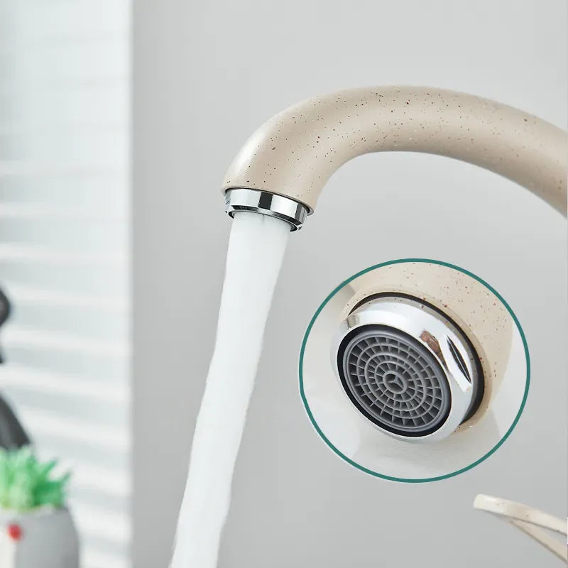 Robinet évier de cuisine arrondi mitigeur tacheté - Beige - Laiton