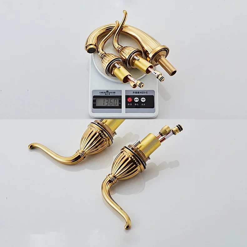 Robinet salle de bain rétro classique double poignées - Doré - Laiton