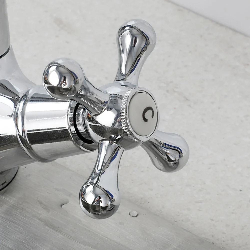 Robinet cuisine évier rétro double poignées - Argenté - Laiton