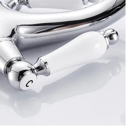 Robinet rétro lavabo deux poignées céramique - Argenté - Laiton