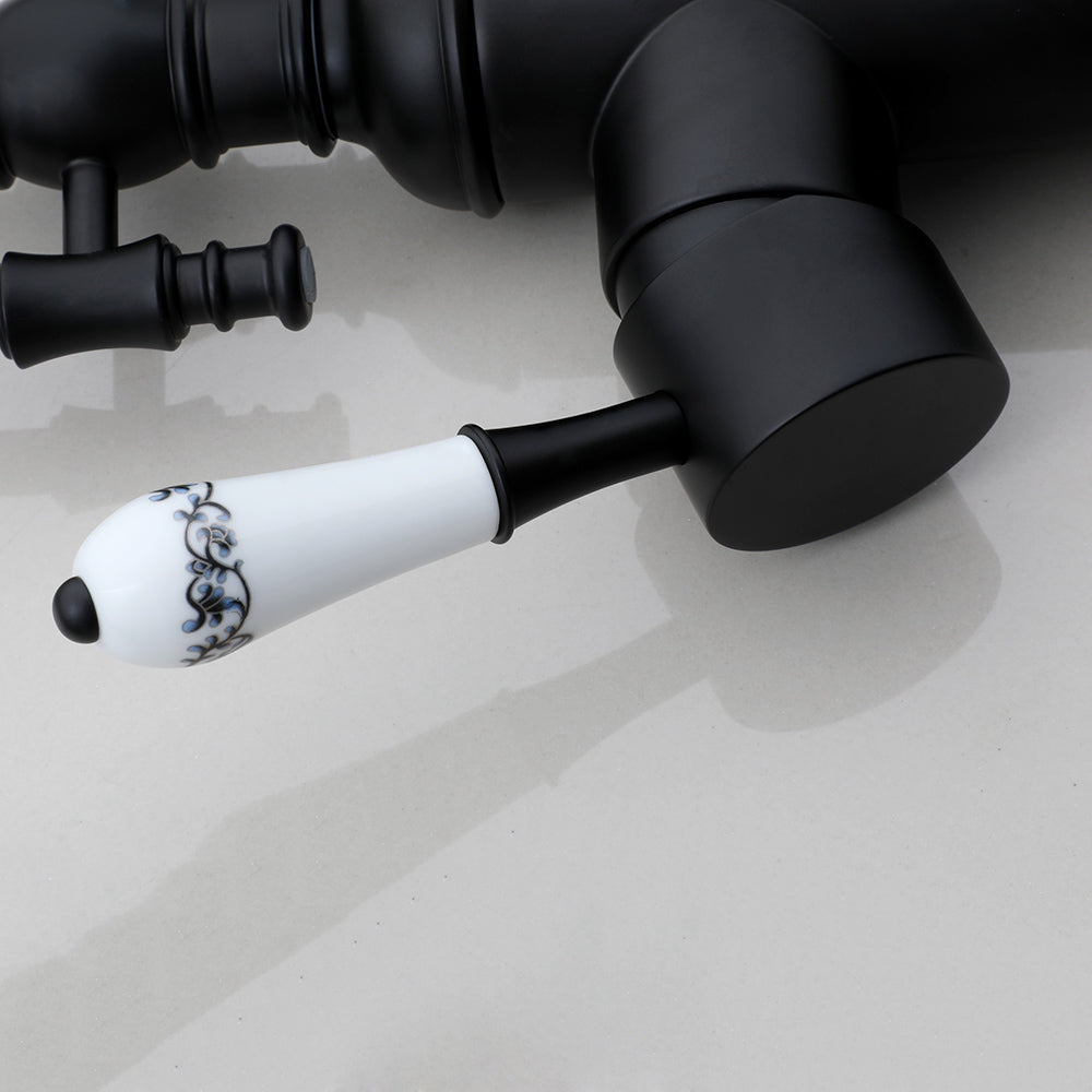 Robinet cuisine évier douchette rétro poignée céramique - Noir - Laiton