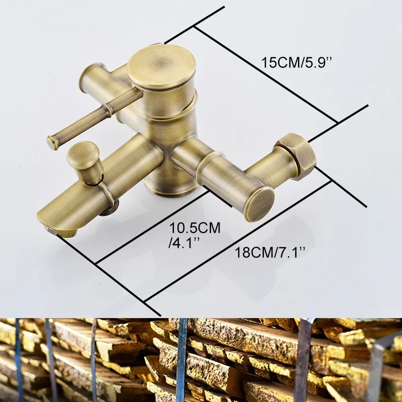 Robinet douche salle de bain bambou flexible pommeau - Doré