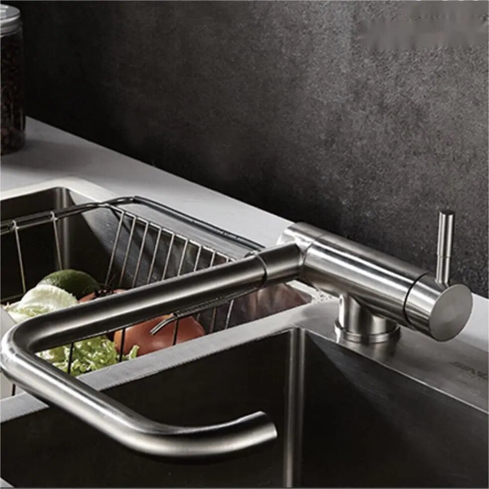 Robinet évier cuisine pivotant pliable mitigeur - Argenté