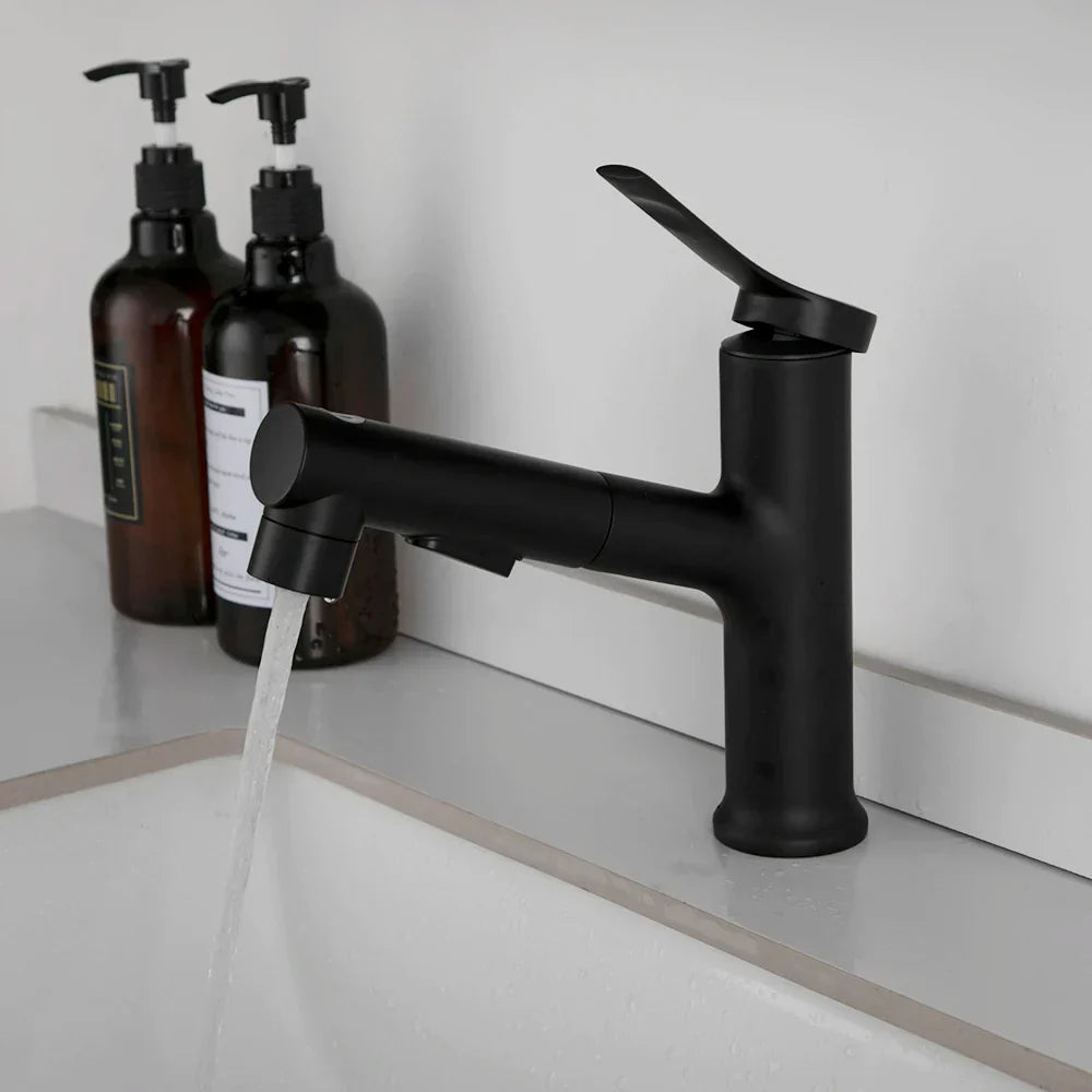 Robinet lavabo salle de bain deux jets - Noir - Laiton