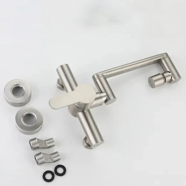 Robinet évier cuisine mural encastrable pivotant mitigeur - Argenté