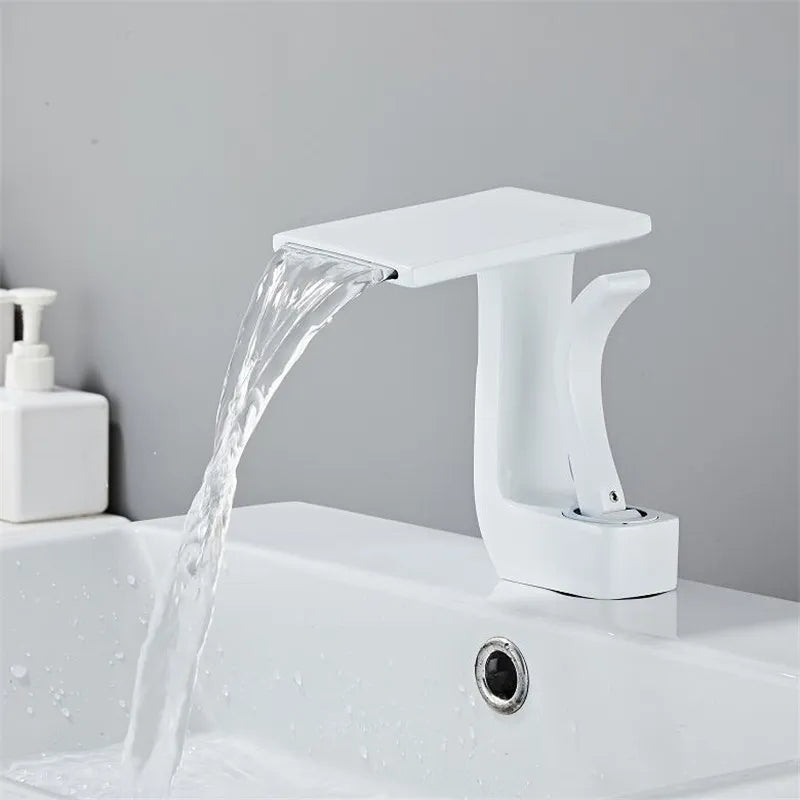 Robinet lavabo salle de bain plat géométrique mitigeur design - Blanc - Laiton