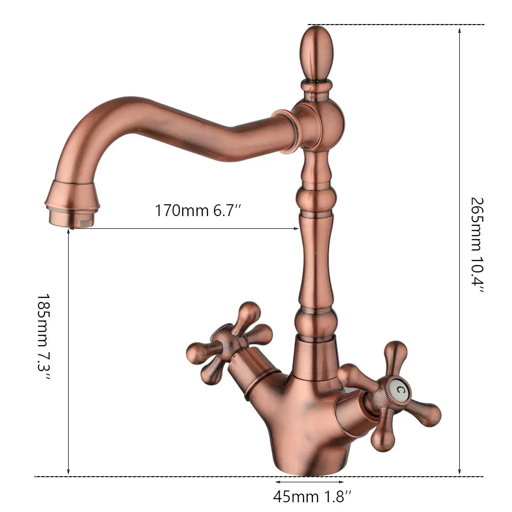 Robinet cuisine évier rétro double poignées - Doré - Laiton