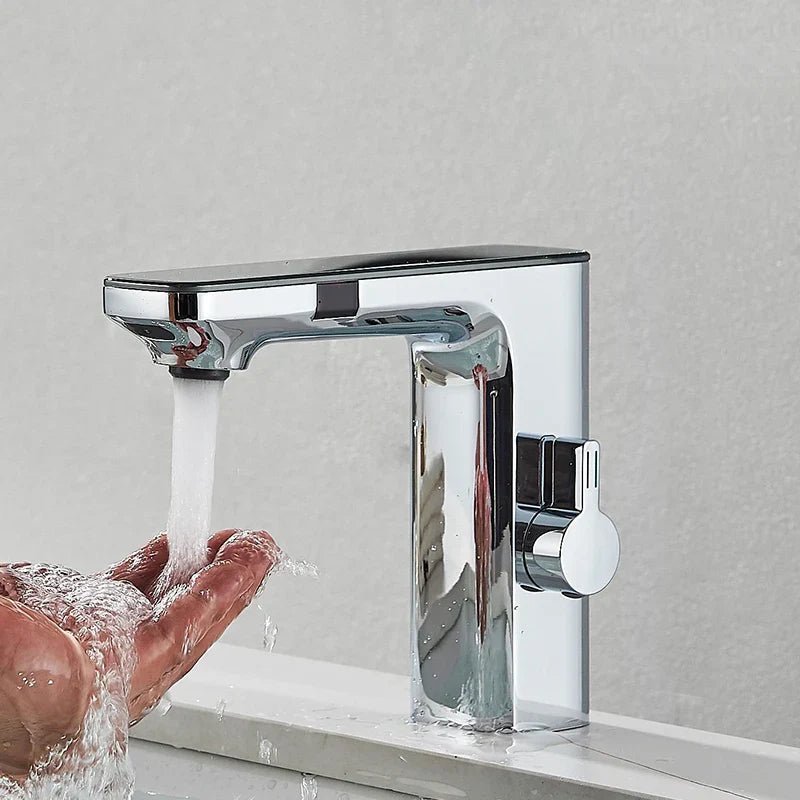 Robinet lavabo tactile affichage thermostatique numérique - Argenté - Laiton