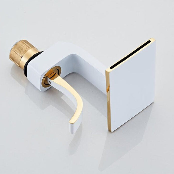 Robinet lavabo salle de bain plat géométrique mitigeur design - Blanc - Laiton