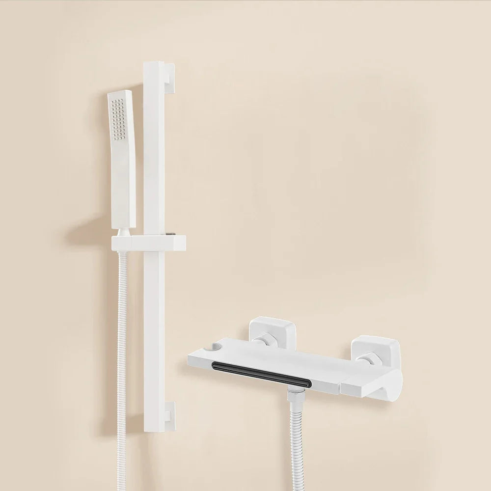 Robinet baignoire cascade douchette salle de bain - Blanc - Laiton